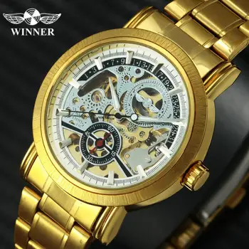 WINNER Official Luxury Golden Automatic Watch Men Skeleton Dial Stainless Steel Strap Fashion Mens Mechanical Wrist Watches
WINNER Official Luxury Golden Automatic Watch Men Skeleton Dial Stainless Steel Strap Fashion Mens Mechanical Wrist Watches