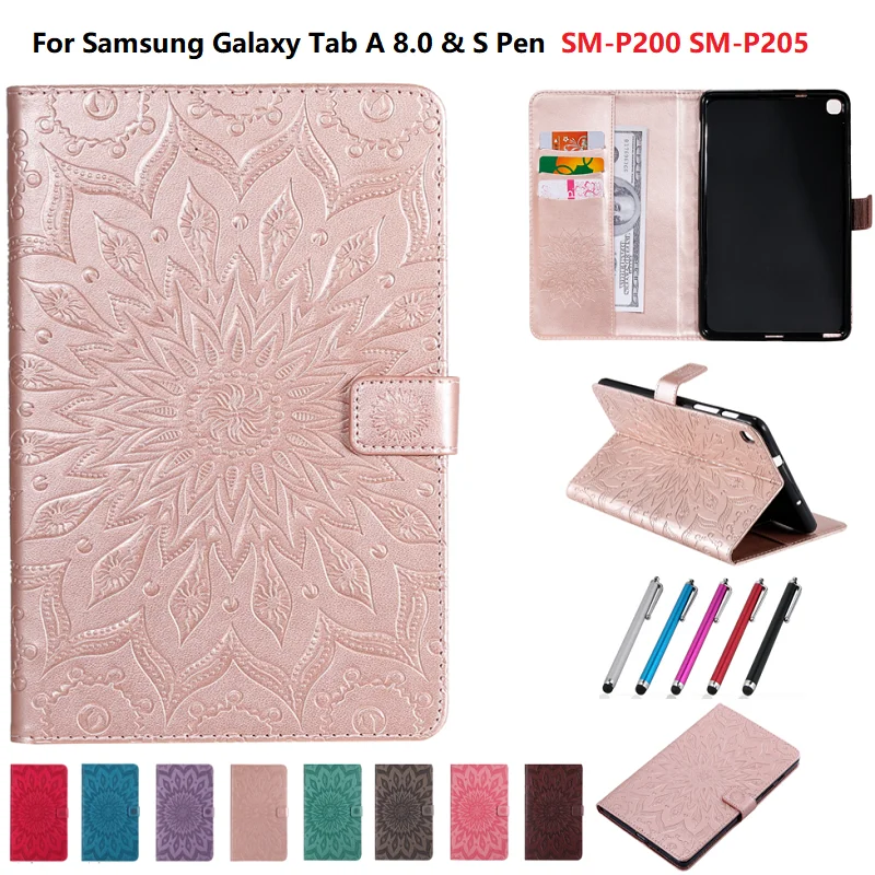 Чехол для Samsung Galaxy Tab A 8 0 дюйма 2019 S кожаный чехол-кошелек с подставкой A8 SM-P200 P205