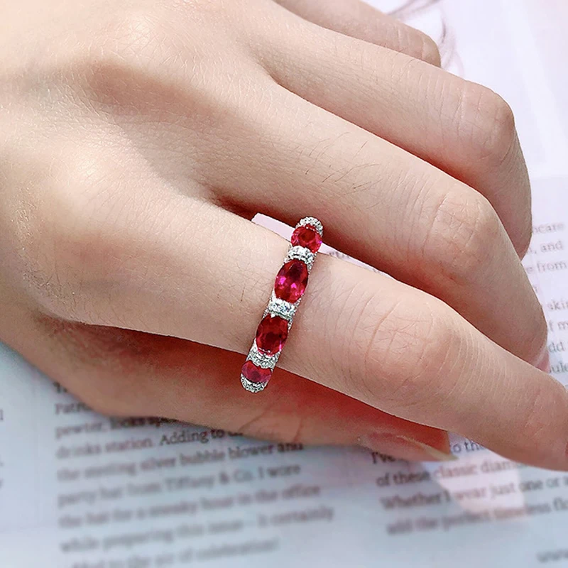OEVAS 100% 925 Sterling Silver Sparkling Full High Carbon Diamond Synthetic Ruby Aquamarine Emerald Rings For Women Fine Jewelry