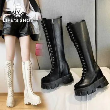 Fashion chunky platform pu Leather Knee High Boots Women Retro Punk Height Increasing long boots Woman Lace Up Booties Mujer
Fashion chunky platform pu Leather Knee High Boots Women Retro Punk Height Increasing long boots Woman Lace Up Booties Mujer
