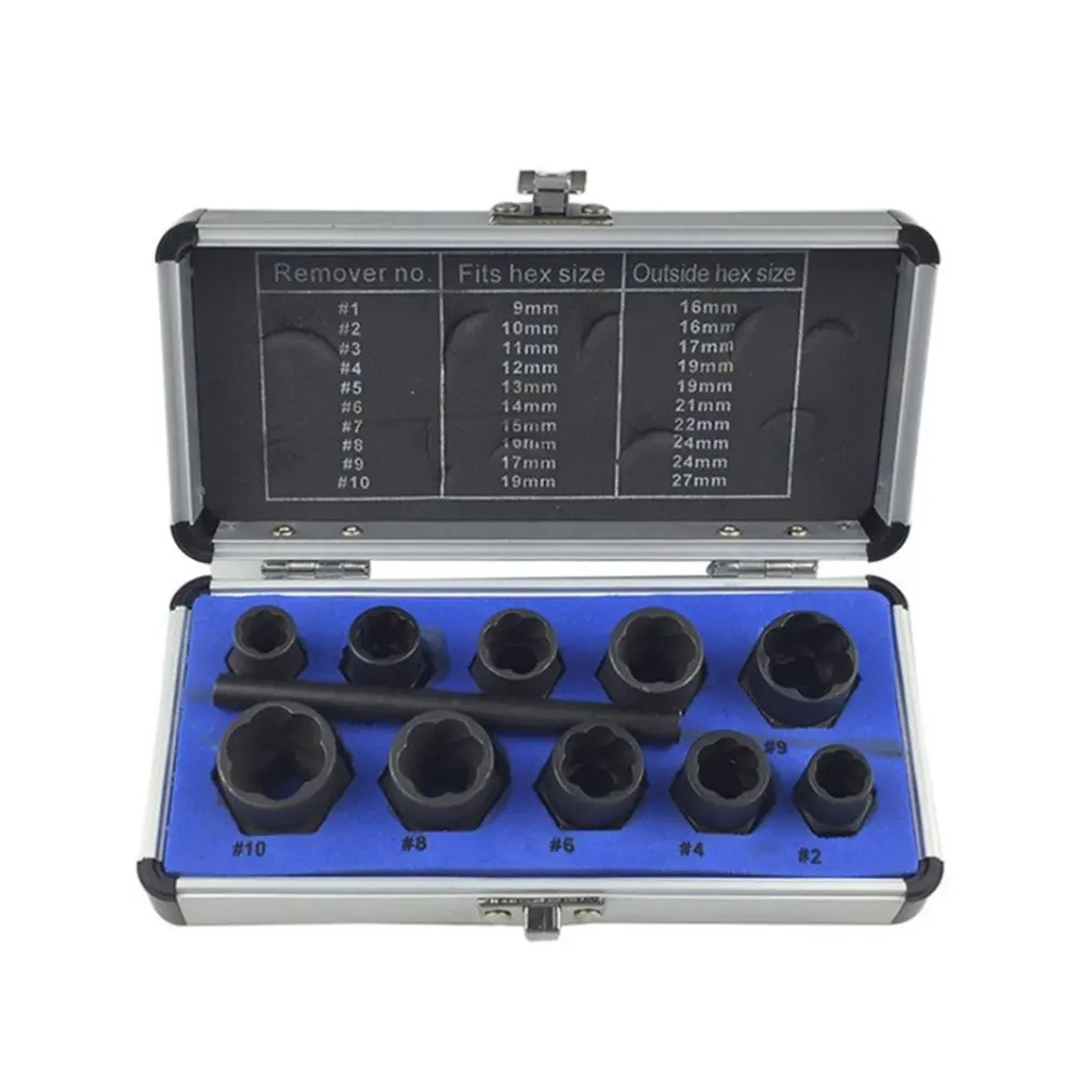 11PC Nut Extractors Damaged Bolts Nuts Screws Remover Extractor Multifunction Removal Tools Set Broken Bolt Removal Kit
11PC Nut Extractors Damaged Bolts Nuts Screws Remover Extractor Multifunction Removal Tools Set Broken Bolt Removal Kit