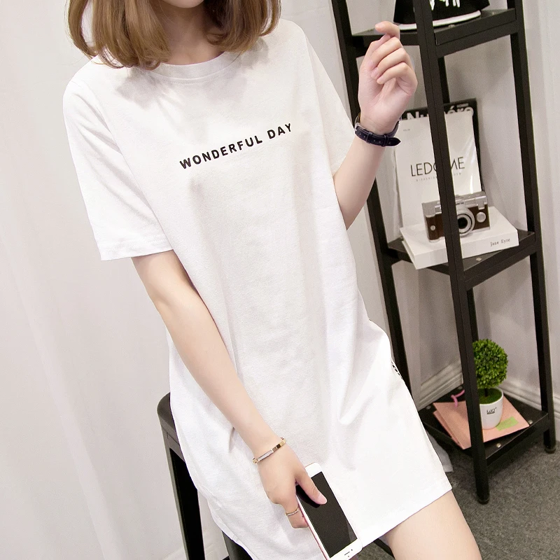 Фото Женская длинная футболка с коротким рукавом свободного покроя | одежда