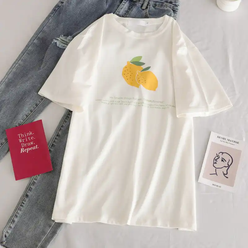 夏レモン女性かわいいフルーツグラフィックプリントtシャツ韓国人女性トップス原宿フォロープラスサイズcamisas Mujer Tシャツ Gooum