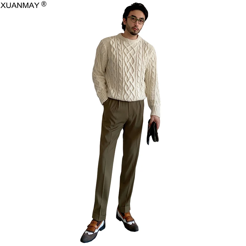 Autumn Men's Retro Thick Line Pullover Sweater Soft and Comfortable Business Casual Sweater Thick Warm Beige Men's Sweater
Autumn Men's Retro Thick Line Pullover Sweater Soft and Comfortable Business Casual Sweater Thick Warm Beige Men's Sweater