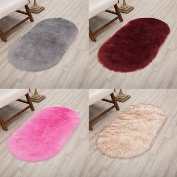 

Ellipse Soft Faux Sheepskin Fur Chair Cushion Area Rugs For Bedroom Floor Shaggy Silky Plush Carpet White Bedside Mat