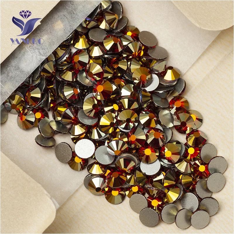 

YANRUO 2058NoHF All Sizes Dark Siam AB Flat Back Cold Fixation Non Hotfix Crystals Nail Art Rhinestones Strass Red Stones