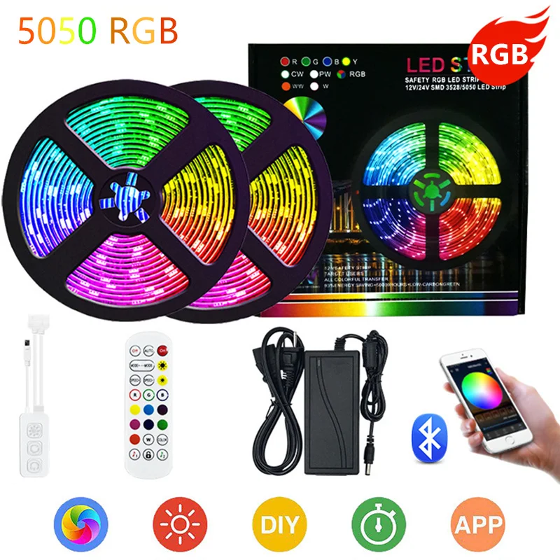 RGB 5050 LED Strip Lights Bluetooth Remote Control SMD Flexible Ribbon IP65 Waterproof 5M 10M Diode Light Tape DC 12V+ Adapter
RGB 5050 LED Strip Lights Bluetooth Remote Control SMD Flexible Ribbon IP65 Waterproof 5M 10M Diode Light Tape DC 12V+ Adapter