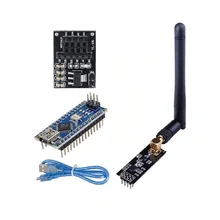 Wireless Transceiver Receiver NRF24L01+PA+LNA RF Module with 2.4 GHz Antenna + NRF24L01 Regulator + Nano V3.0 ATmega328P Board
Wireless Transceiver Receiver NRF24L01+PA+LNA RF Module with 2.4 GHz Antenna + NRF24L01 Regulator + Nano V3.0 ATmega328P Board