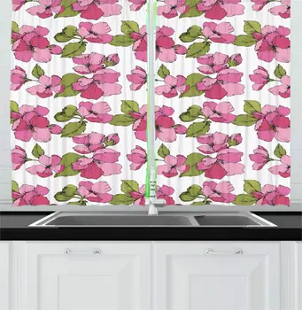 Pink White and Green Floral Kitchen Curtains Blossoming Spring Time Elements and Leaves Demonstration Plantation Window Drapes
Pink White and Green Floral Kitchen Curtains Blossoming Spring Time Elements and Leaves Demonstration Plantation Window Drapes
