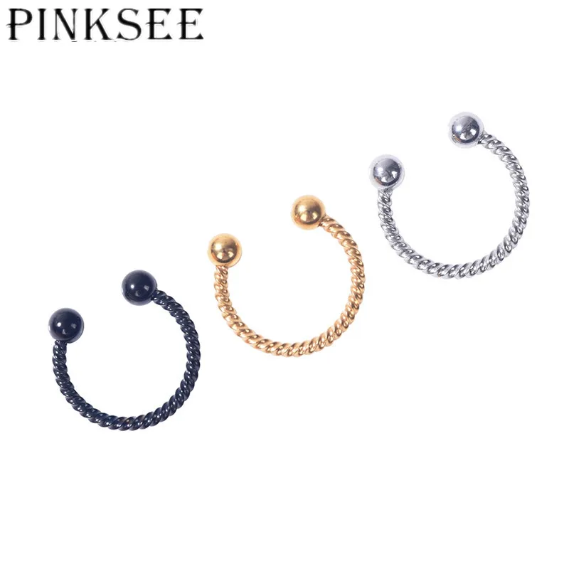 Pinksee Newest 1PC Simple Fashion Stainless Steel Horseshoe Circular Ring Unisex Spiral Eyebrow Nose Piercing Body Jewelry | Украшения и