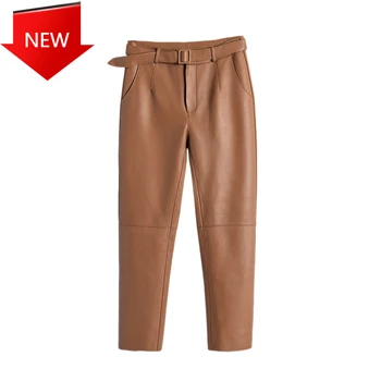 Design Solid Color High Quality PU Leather Pants Ankle-Length Slim Trousers with Belt
Design Solid Color High Quality PU Leather Pants Ankle-Length Slim Trousers with Belt