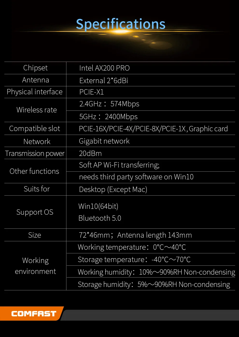 Dual band 3000Mbps Wifi 6 AX200 PRO PCI-E 1X Wireless Adapter 2.4/5Ghz 802.11AC/AX Bluetooth 5.0 Intel AX200NGW Network Card Dual band 3000Mbps Wifi 6 AX200 PRO PCI-E 1X Wireless Adapter 2.4/5Ghz 802.11AC/AX Bluetooth 5.0 Intel AX200NGW Network Card