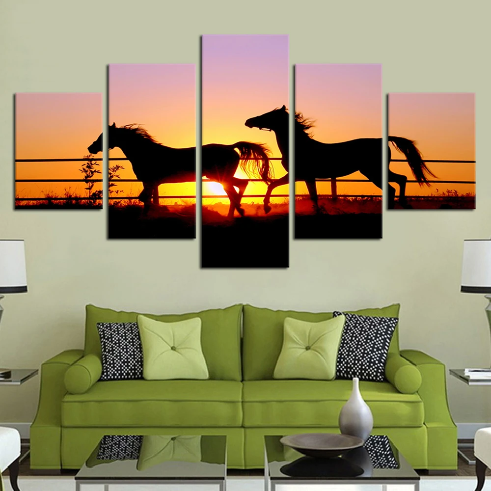Фото Постер для украшения дома Настенная картина Hd принты 5 шт. лошадь пейзаж | Рисование и каллиграфия (4000060037723)