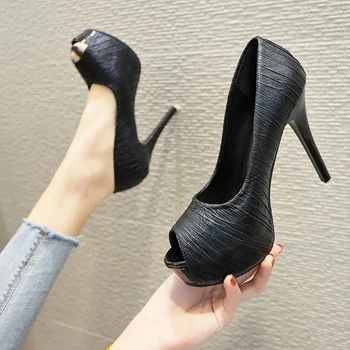 2020 new spring fashion Woman Extreme Luxury 12CM High Heels black 3CM Platform Striptease Fetish peep toe Pump prom Party shoes
2020 new spring fashion Woman Extreme Luxury 12CM High Heels black 3CM Platform Striptease Fetish peep toe Pump prom Party shoes