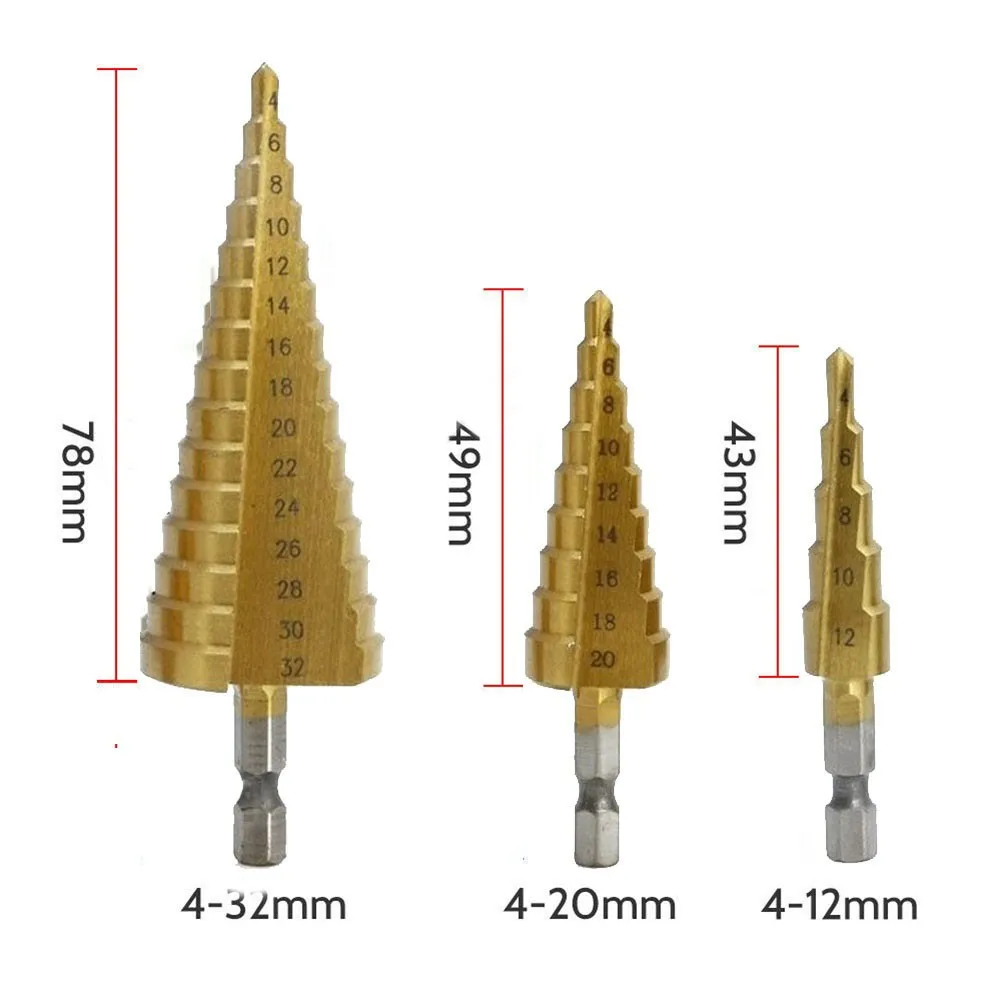 1pc HSS Speed Step Cone Drill Bit 4-32mm 4-20mm 4-12mmTitanium Drill Bit Drilling Power Tools Metal Wood Hole Cutter
1pc HSS Speed Step Cone Drill Bit 4-32mm 4-20mm 4-12mmTitanium Drill Bit Drilling Power Tools Metal Wood Hole Cutter