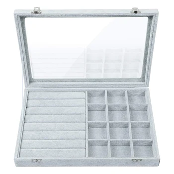 Transparent Cover Velvet 12 Mesh Jewelry Tray Can Be Stacked Display Display Cabinet Lock-In Storage Box, Suitable for Girls 
Transparent Cover Velvet 12 Mesh Jewelry Tray Can Be Stacked Display Display Cabinet Lock-In Storage Box, Suitable for Girls