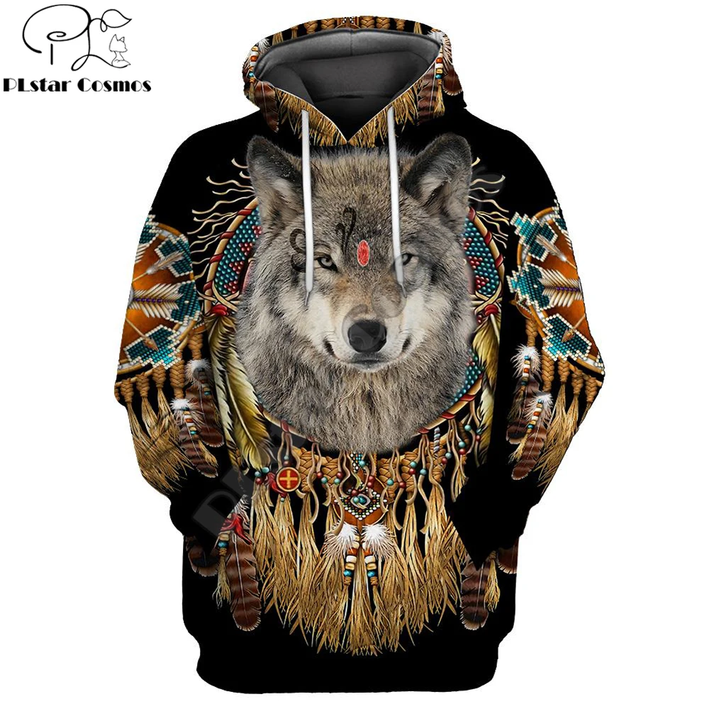 

Beautiful Tribal Native Wolf 3D All Over Printed Men Hoodie Autumn Unisex Sweatshirt Zip Pullover Casual Streetwear KJ464