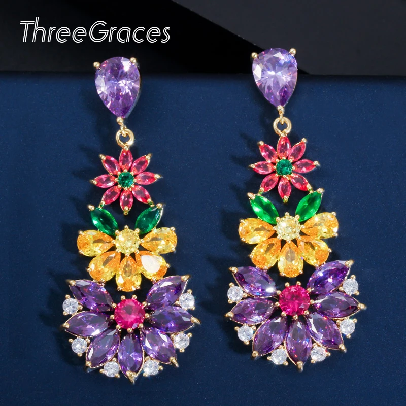 ThreeGraces 925 Sterling Silver Flower Cluster Drop Colorful Teardrop Cubic Zirconia Earring For Women Wedding Jewelry ER075
ThreeGraces 925 Sterling Silver Flower Cluster Drop Colorful Teardrop Cubic Zirconia Earring For Women Wedding Jewelry ER075