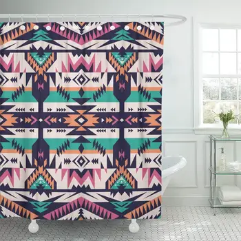 

Retro Colors Tribal Navajo Pattern Aztec Abstract Geometric Ethnic Shower Curtain Waterproof Polyester Fabric 72 x 72 Inches Set