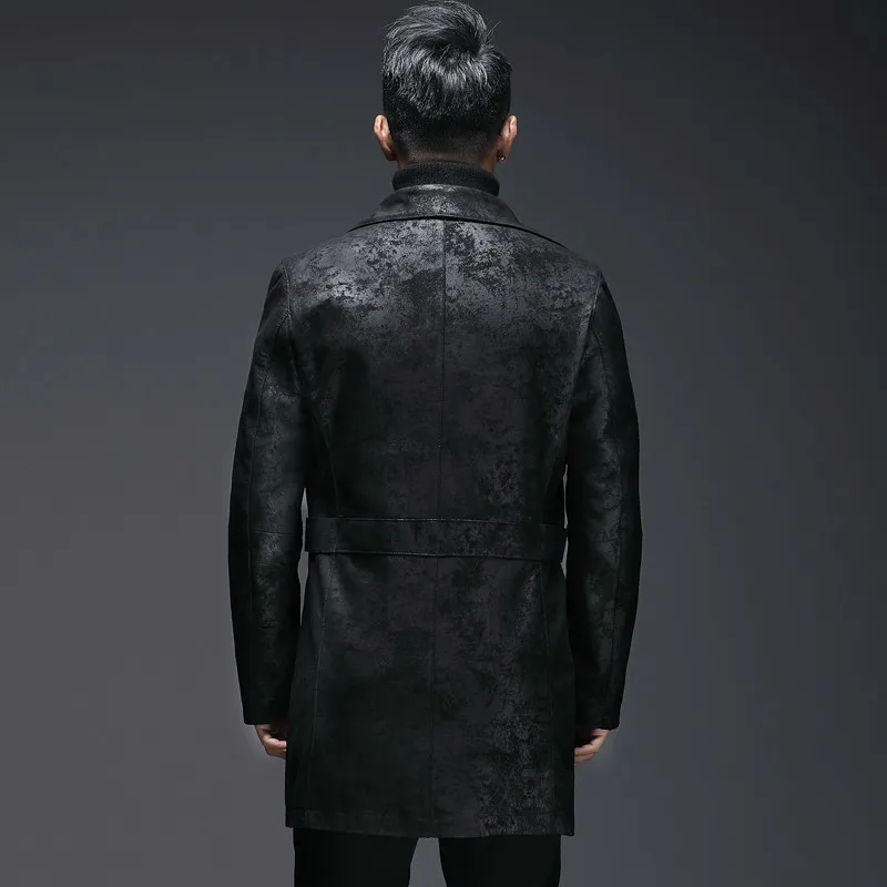 Фото Мужская длинная куртка из натуральной кожи Корейская винтажная 100% овечьей осень