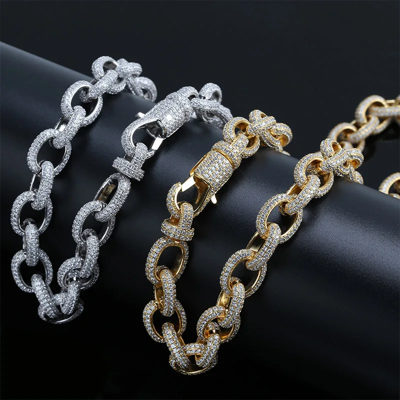 

15mm Width Personalized Mens Twisted Link Chain Necklace Iced Out Bling CZ Stones Hip Hop Gold Silver Chain Jewelry