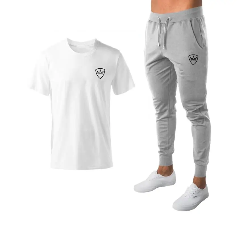 2020 fashion brand clothing men summer T-shirt + pants man sports suit tracksuit two-piece fitness Casual Brand Pants | Спорт и
