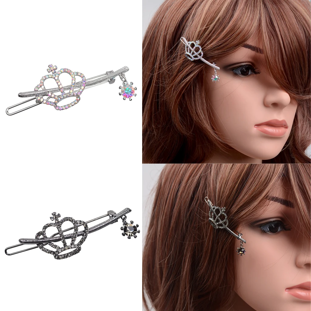 Women Crystal Rhinestone Crown Tassel Hair Clip Slide Hairpin Gripper Women Crystal Rhinestone Crown Tassel Hair Clip Slide Hairpin Gripper