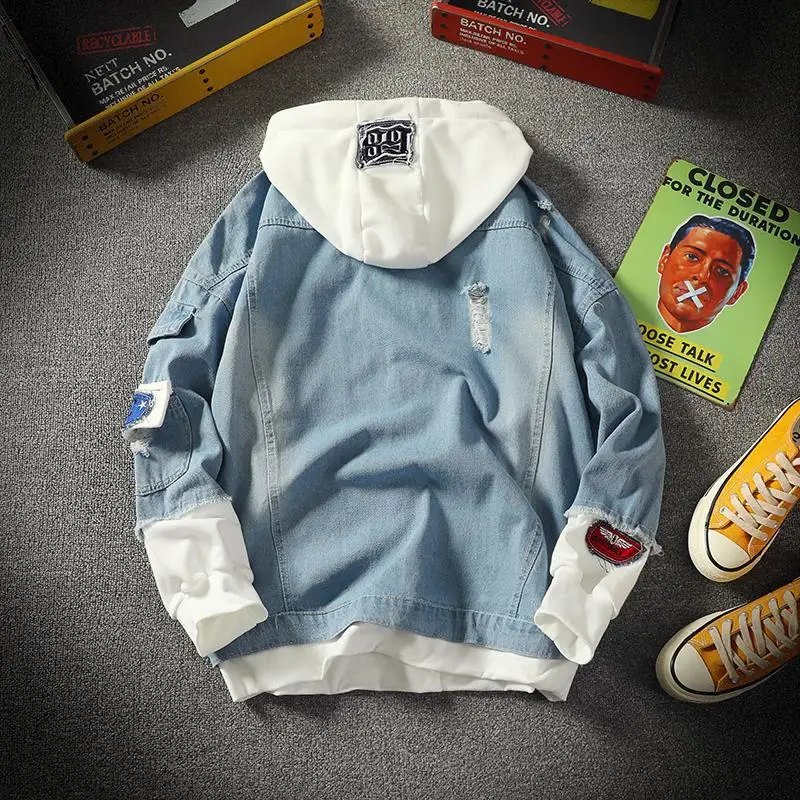 Spring Summer Handsome Mock Two-Piece Denim Jacket Men Plus-sized Casual Jacket Korean-style Trend Men'S Wear
Spring Summer Handsome Mock Two-Piece Denim Jacket Men Plus-sized Casual Jacket Korean-style Trend Men'S Wear