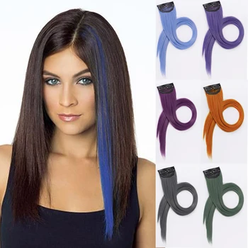 DIANQI one or two clip in one part synthetic hair extensions long straight gray red rainbow hair piece 
DIANQI one or two clip in one part synthetic hair extensions long straight gray red rainbow hair piece