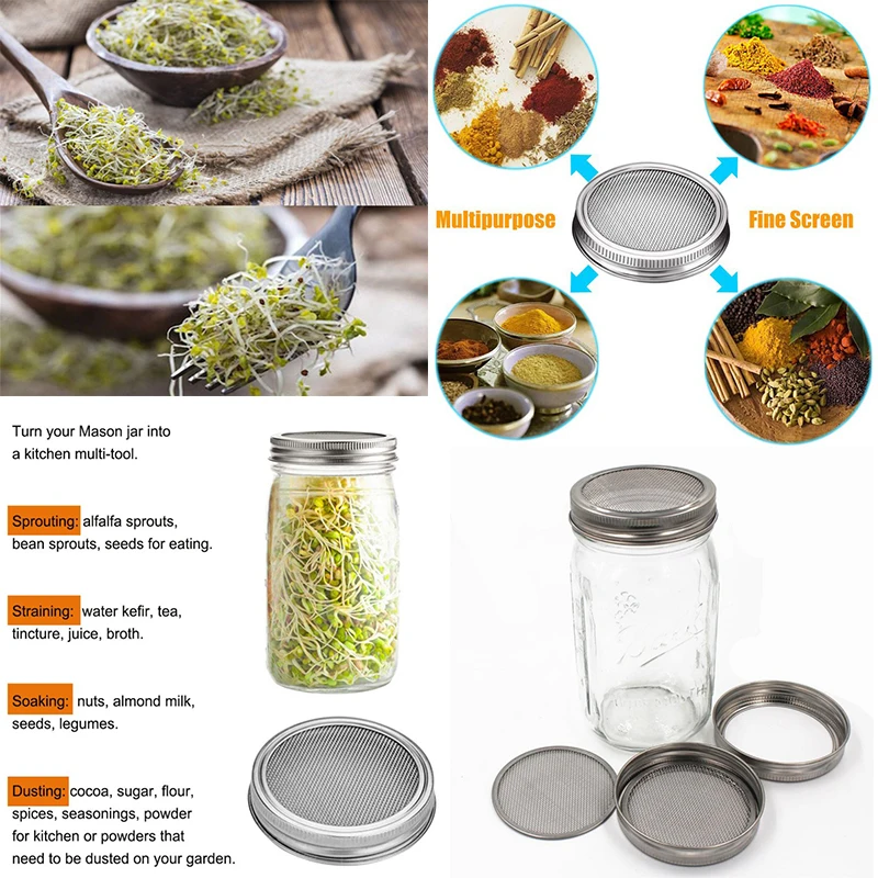 

Seed Sprouter Germinatio Cover Kit Sprouting Jars with Stainless Steel Germination Strainers Lids Set to Grow Your Own Sprouts