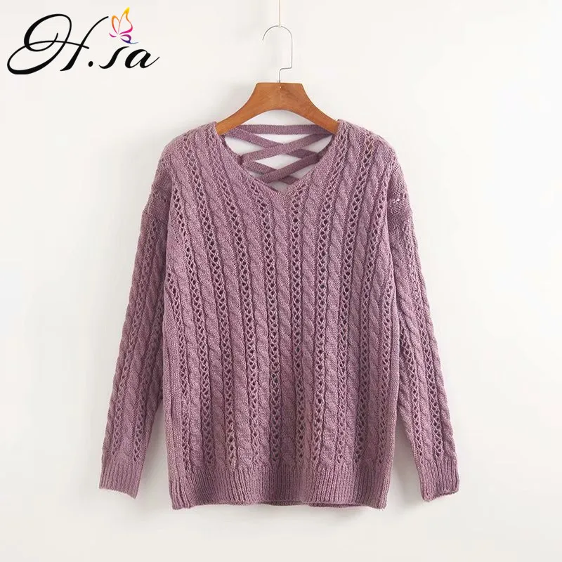 H.SA New Women Winter Pullover and Sweaters V neck Backless Hollow Out Twisted Pull Jumpers Purple Autumn Sweater Women Korean
H.SA New Women Winter Pullover and Sweaters V neck Backless Hollow Out Twisted Pull Jumpers Purple Autumn Sweater Women Korean