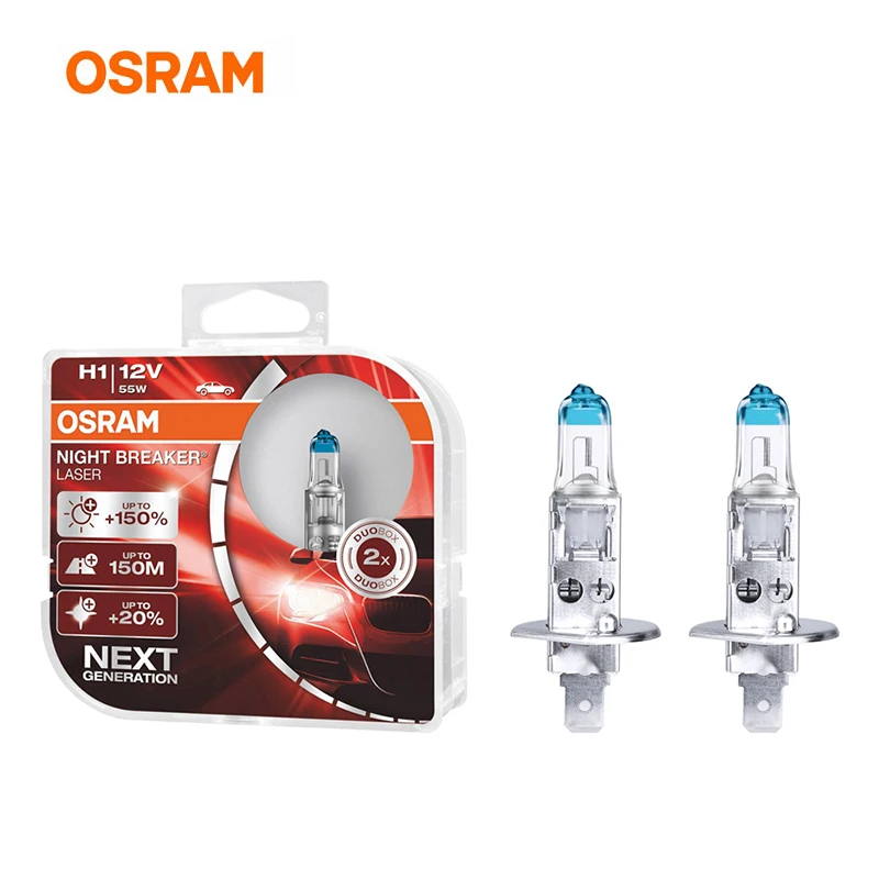 

OSRAM Night Breaker Laser H1 55W Car Halogen Headlight 12V Fog Lamp +150% Brightness 3500K 64150NL-HCB P14.5S 10X2BOX4F 1 Pair