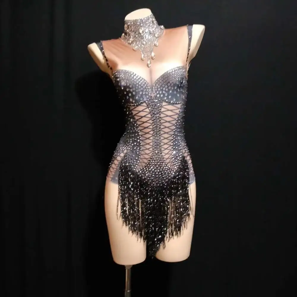 Women Black Rhinestone Fringe Strap Sleeveless Nightclub Style Slim DS Dance Costumes Female Sexy Performance Bodycon Catsuits
Women Black Rhinestone Fringe Strap Sleeveless Nightclub Style Slim DS Dance Costumes Female Sexy Performance Bodycon Catsuits