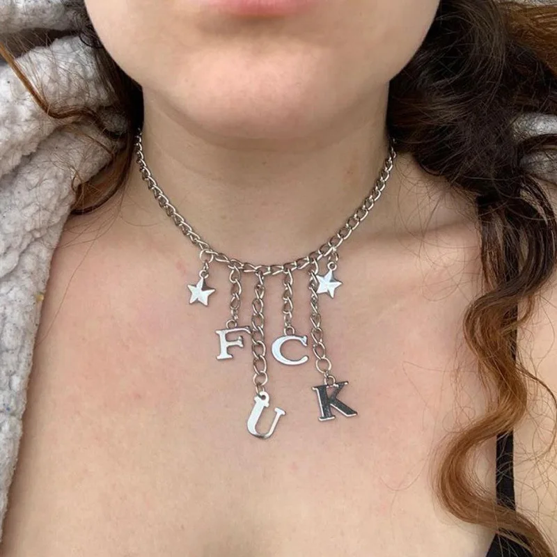 Фото Ожерелье из нержавеющей стали с буквами женское уличное панк ювелирное изделие