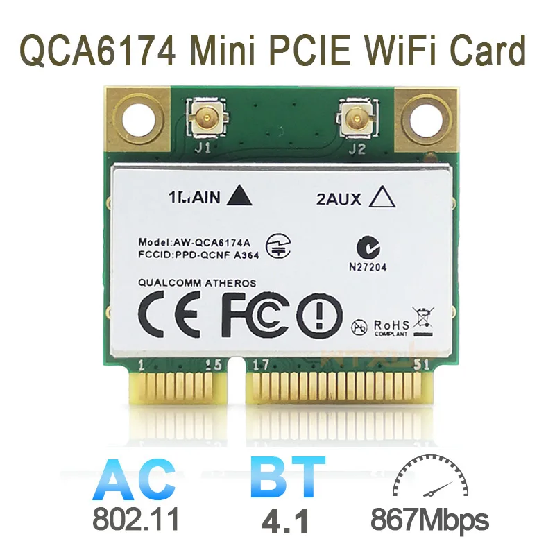 

Atheros QCA6174 mini pcie 2.4G/5G 1200Mbps Dual band wifi network card 802.11AC wireless adapter + BT 4.1