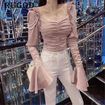 RUGOD Elegant flare sleeve women blouse Sexy square collar pearl beading ladies party shirts 2020 new spring korean tunic tops
RUGOD Elegant flare sleeve women blouse Sexy square collar pearl beading ladies party shirts 2020 new spring korean tunic tops