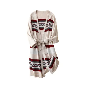 Womens Long Cardigan Autumn and Winter Cashmere Sweater Coat Fashion Color Lace-up Pure Cashmere Coat Women Print England Style
Womens Long Cardigan Autumn and Winter Cashmere Sweater Coat Fashion Color Lace-up Pure Cashmere Coat Women Print England Style