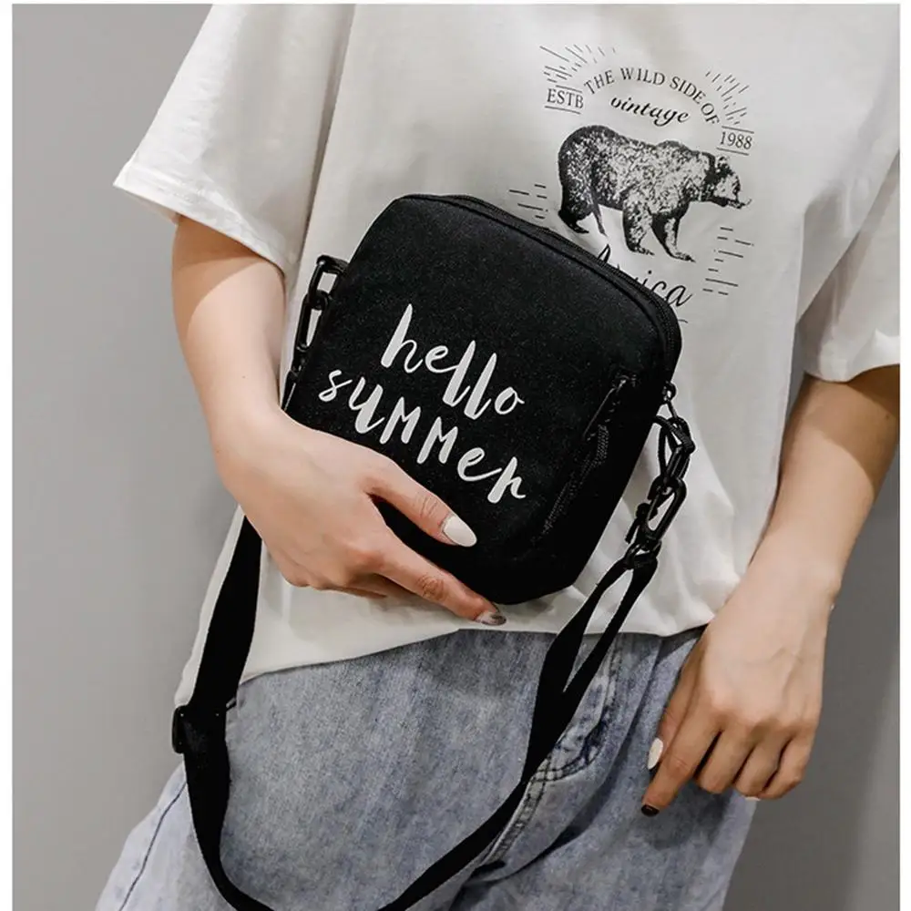 Фото Холщовая Сумка через плечо с надписью для женщин модная маленькая сумка на