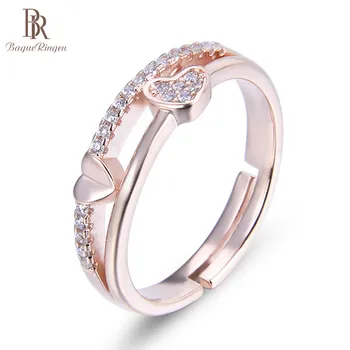 

Bague Ringen Resizable Pure 925 Sterling Silver Ring for Women Heart Silver 925 Jewelry Girl Dating Accessory Rose Gold Color