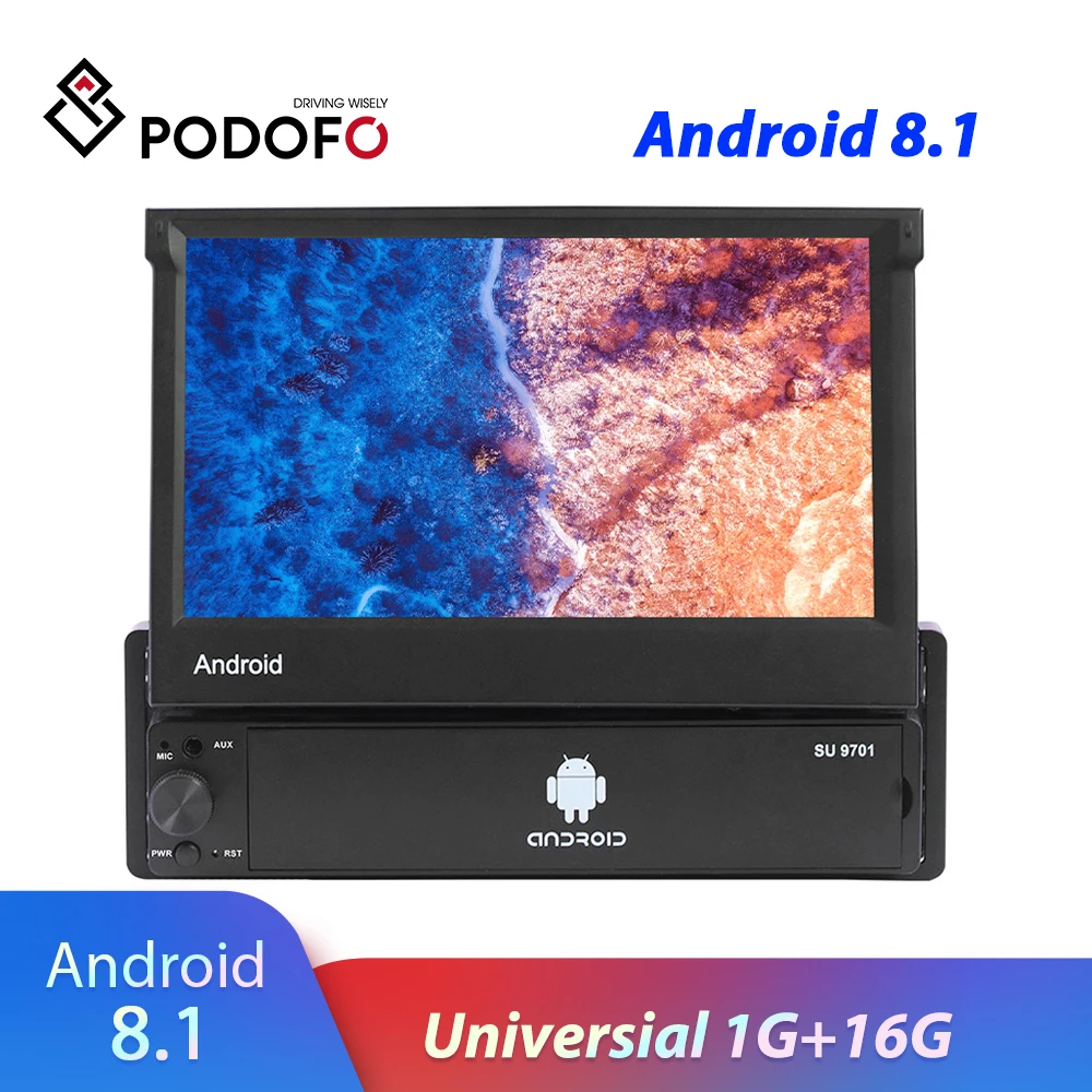 Podofo Android 8 1 Автомобиль Радио Стерео GPS мультимедиа плеер выдвижной 7 'ɻluetooth