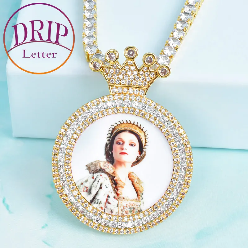 Drip Letter Custom Photo Necklace for Men Crown Round Memory Picture Pendant Medallion Charms Hip Hop Real Gold Plated Jewelry
Drip Letter Custom Photo Necklace for Men Crown Round Memory Picture Pendant Medallion Charms Hip Hop Real Gold Plated Jewelry