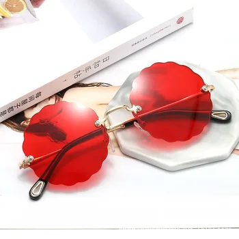 

Cross-border new flower frameless trimming sun glasses personalized decoration fashion sunglasses ocean color plum-shaped