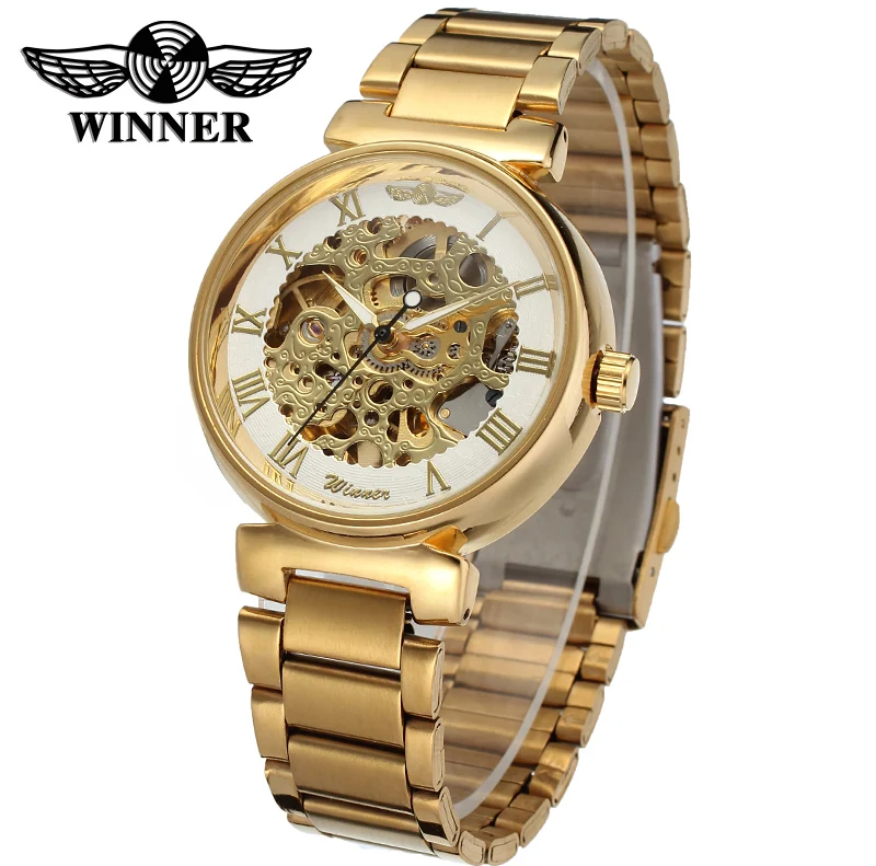 WINNER Men Brand Gold Roman Numbers Skeleton Stainless Steel Watch Automatic Mechanical Wristwatch Gift Box Relogio Releges 2016
WINNER Men Brand Gold Roman Numbers Skeleton Stainless Steel Watch Automatic Mechanical Wristwatch Gift Box Relogio Releges 2016