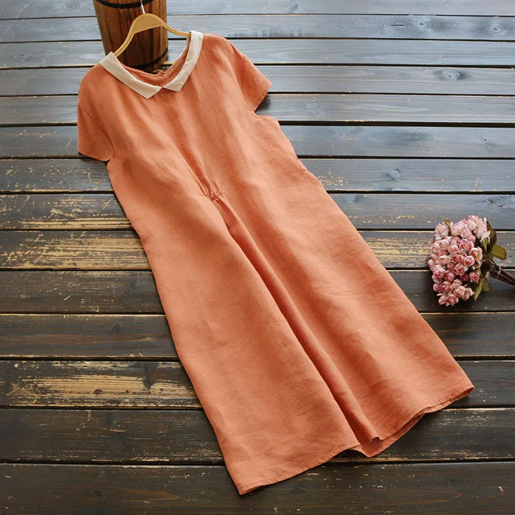 6440 New Style Summer WOMEN'S Dress Literature And Art Retro Organza Fold-down Collar Short Sleeve A- line Flax in Skirt Dress 
6440 New Style Summer WOMEN'S Dress Literature And Art Retro Organza Fold-down Collar Short Sleeve A- line Flax in Skirt Dress