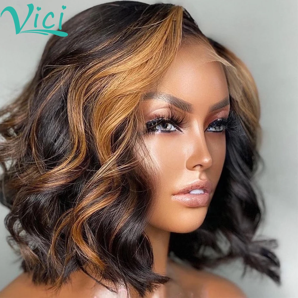 

4X4 Lace Closure 1B/30 Ombre Blonde Highlight Body Wave Short Bob Closure Wig Lace Front Wigs For Black Women Pre Plucked 180%