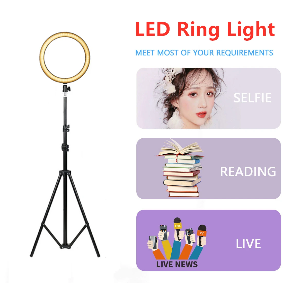 Dimmable LED Ring Light Video Photography Fill Light Selfie Ring Lamp with Phone Holder Tripod Stand for Live Makeup Youtube
Dimmable LED Ring Light Video Photography Fill Light Selfie Ring Lamp with Phone Holder Tripod Stand for Live Makeup Youtube