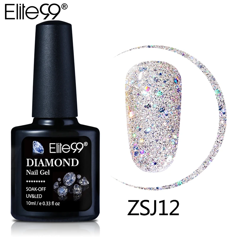 Elite99 10ml Diamond Color Nail Gel UV LED Polish Bling Glitter Sequins Soak Off Base Top Primer Art Varnish | Красота и здоровье