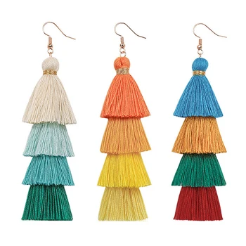 

New 3 Layered Bohemian Fringed Luxury Statement Tassel Earrings 2020 Boho Fashion Jewelry Women Long Drop Dangle Earrings