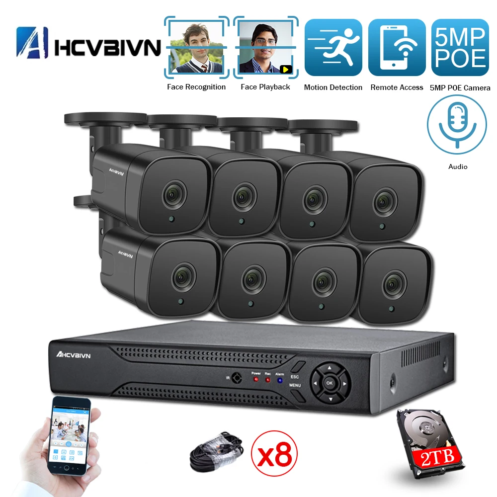 AHCVBIVN Audio AI POE IP Camera Face Detection H.265 8CH 5MP POE NVR Kit CCTV Security System Outdoor Video Surveillance
AHCVBIVN Audio AI POE IP Camera Face Detection H.265 8CH 5MP POE NVR Kit CCTV Security System Outdoor Video Surveillance