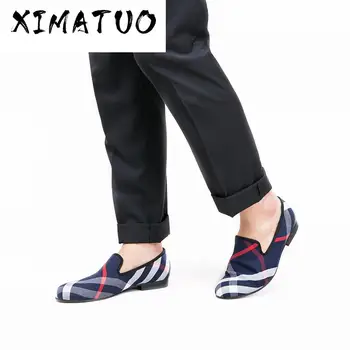 Blue and white plaid canvas shoes luxurious brand men loafers black pig leather insole men's casual shoes men's flats
Blue and white plaid canvas shoes luxurious brand men loafers black pig leather insole men's casual shoes men's flats